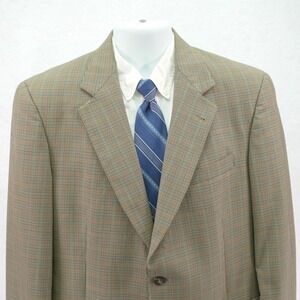 Austin Reed Italy Worsted Wool Blazer Sport Coat 40R Tan Green Black Houndstooth